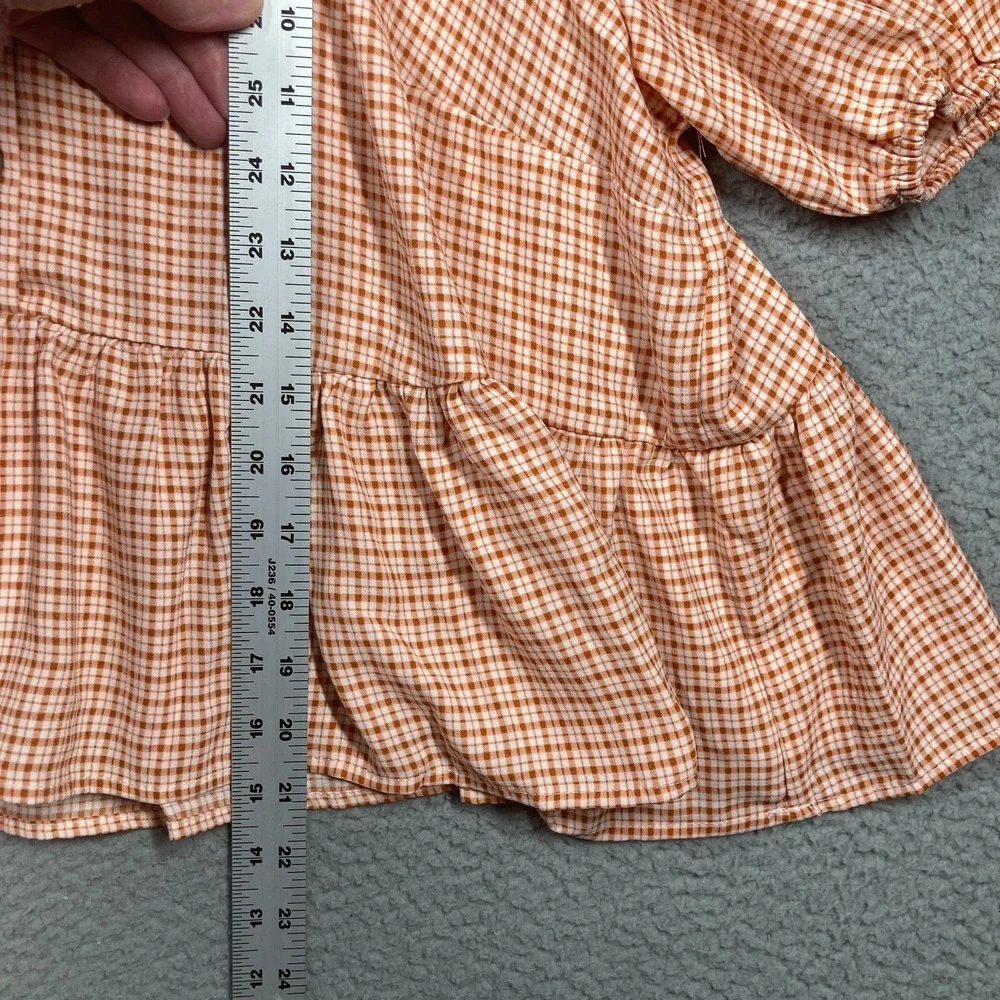 LC Lauren Conrad Crop Top Women's Petite‎ XL Brown Plaid Sleeve Cottagecore - Picture 2 of 9